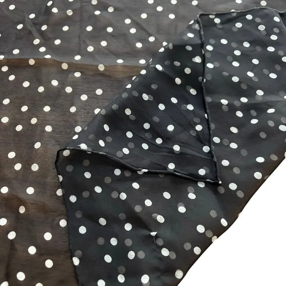 Sheer silky neckerchief scarf bandana style square mod polka dots black white